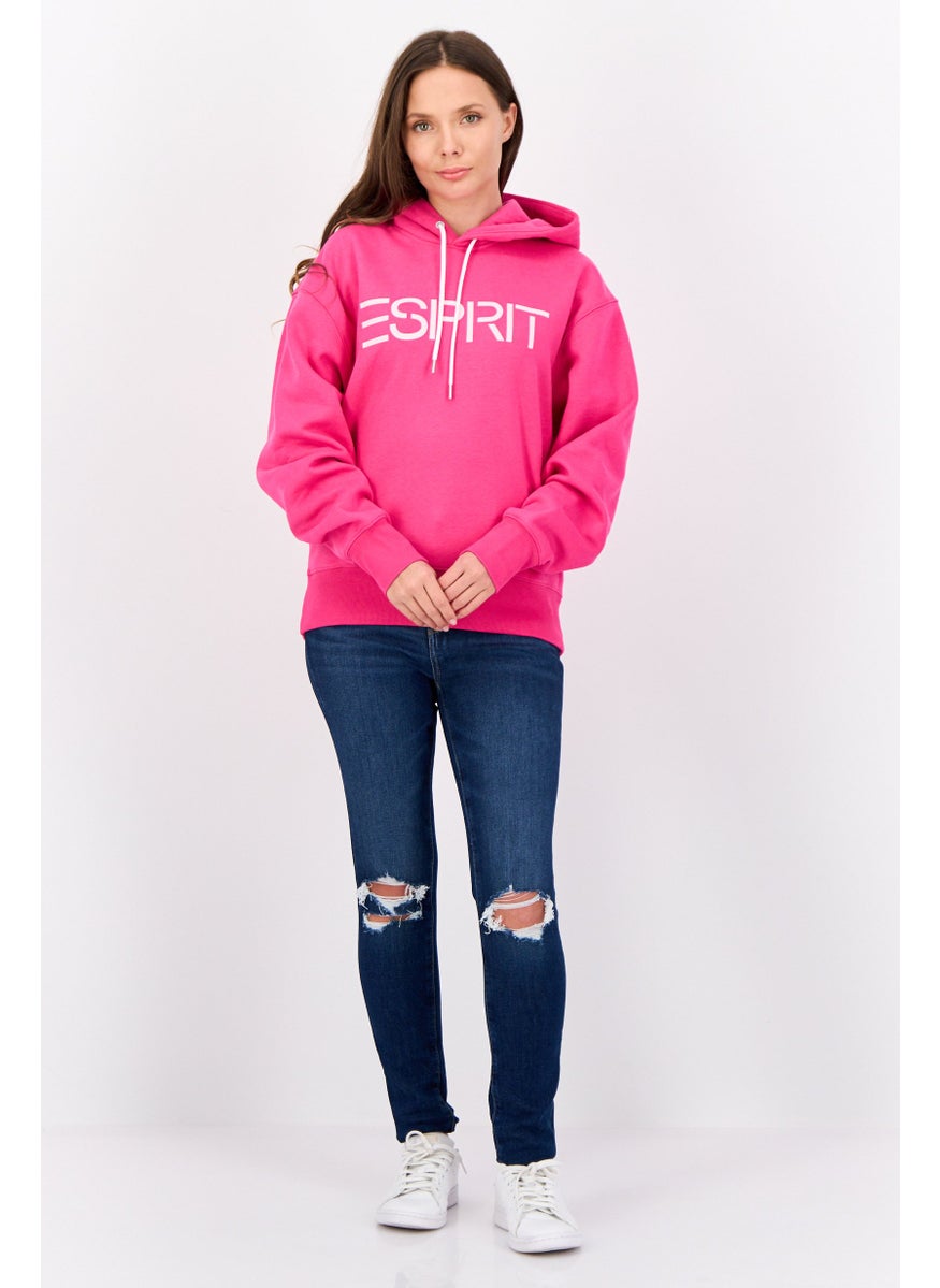 Women Brand Logo Long Sleeve Hooded Sweatshirts, Dark Pink