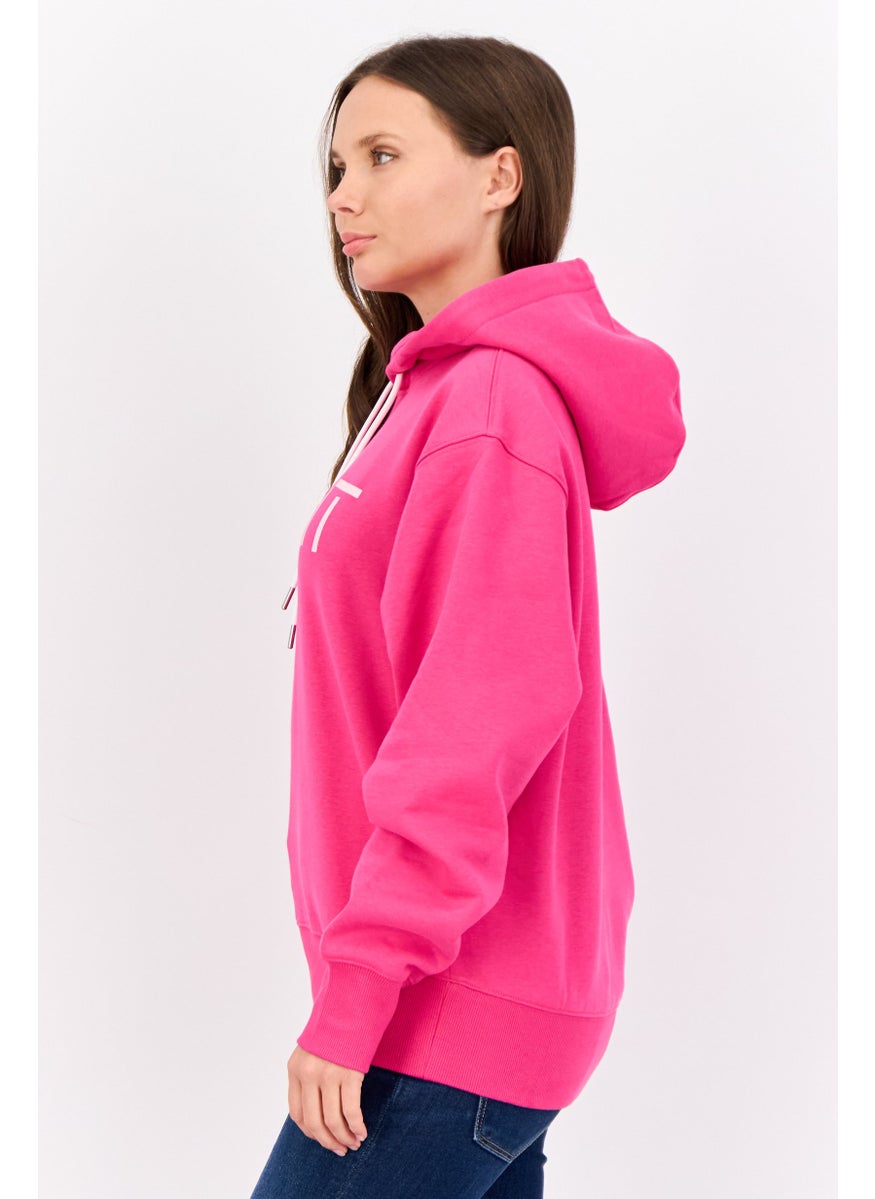 Women Brand Logo Long Sleeve Hooded Sweatshirts, Dark Pink