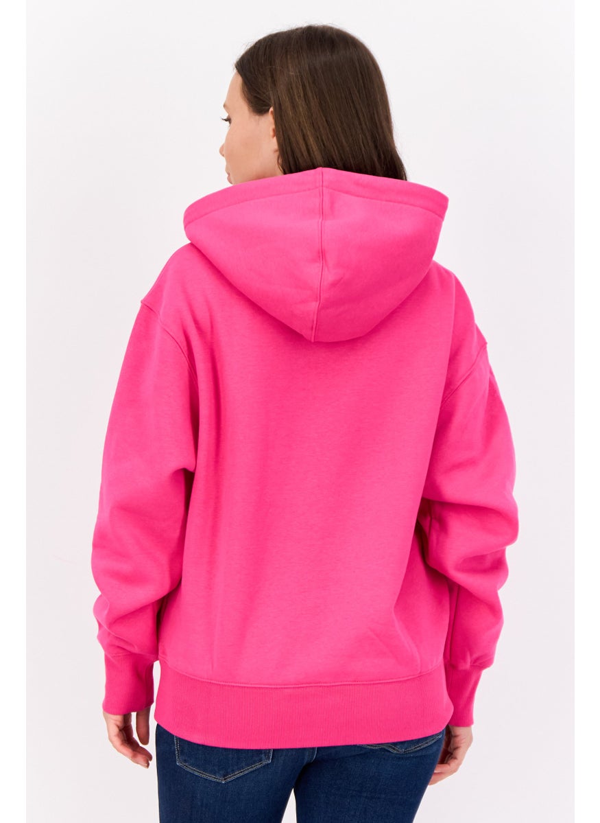 Women Brand Logo Long Sleeve Hooded Sweatshirts, Dark Pink