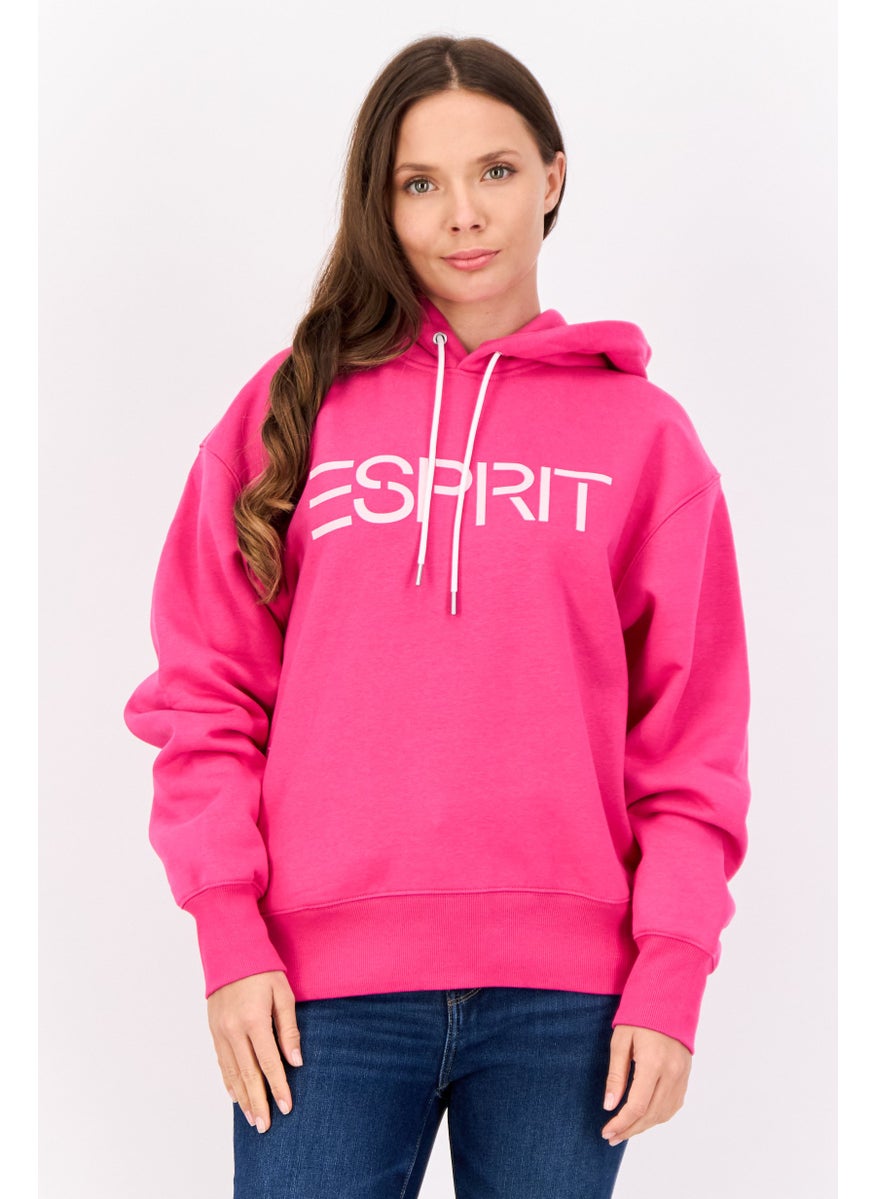 Women Brand Logo Long Sleeve Hooded Sweatshirts, Dark Pink