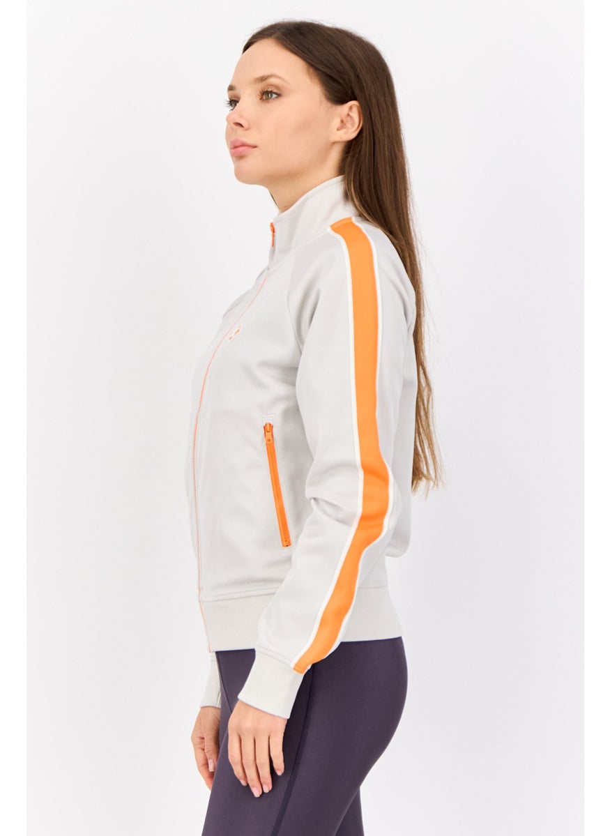 Women Embroidered Logo Full Zip Sweatshirt, Grey