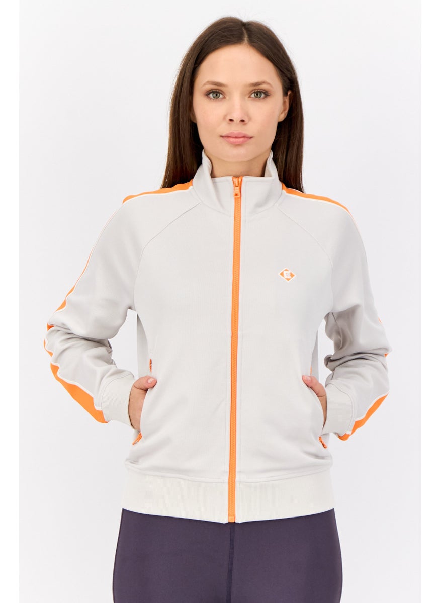 Women Embroidered Logo Full Zip Sweatshirt, Grey