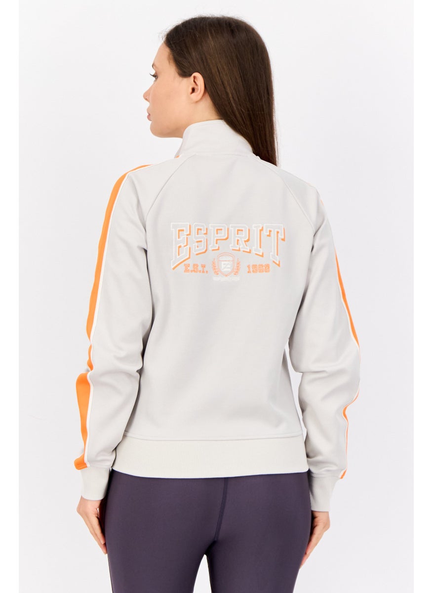 Women Embroidered Logo Full Zip Sweatshirt, Grey