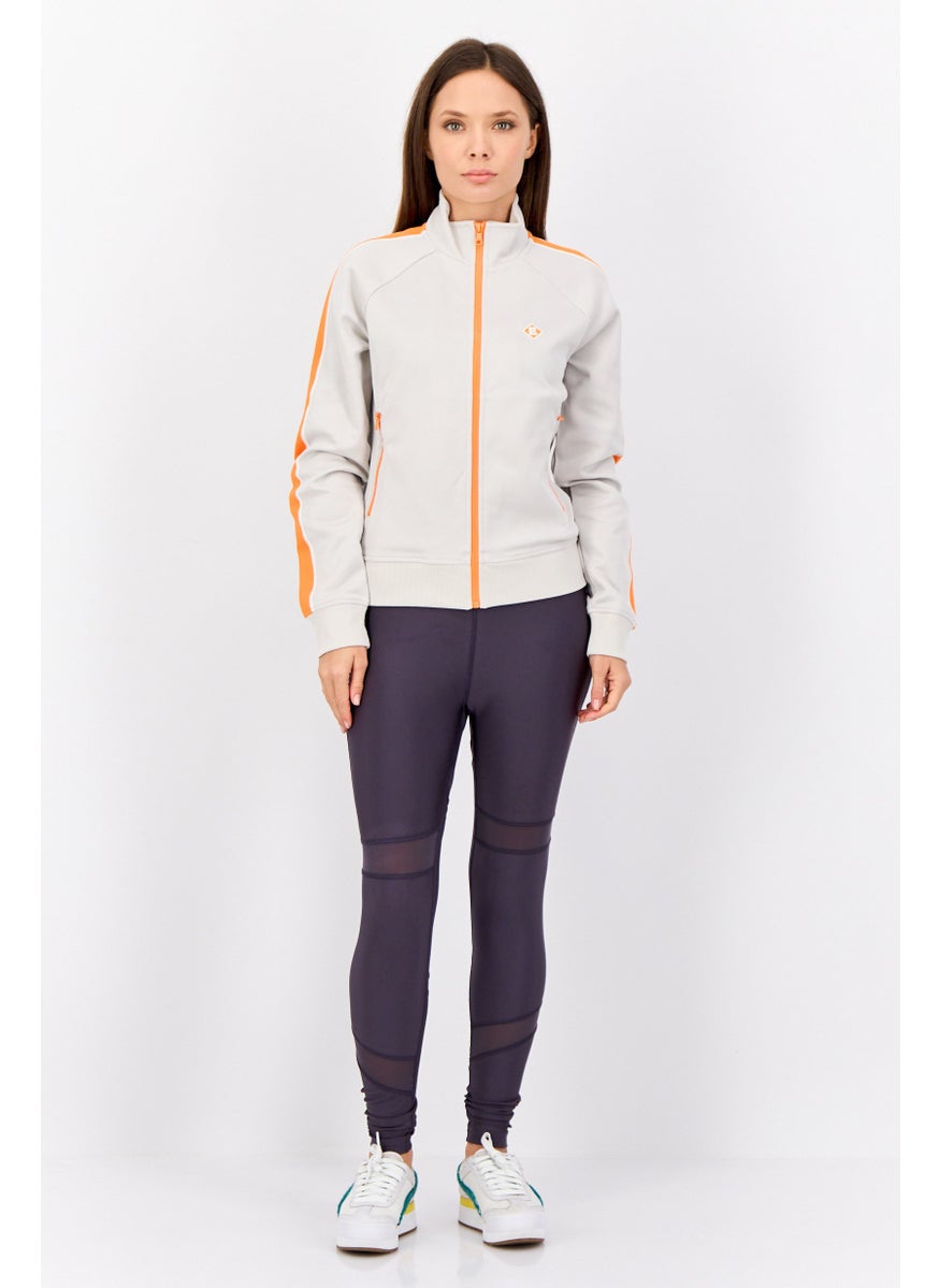 Women Embroidered Logo Full Zip Sweatshirt, Grey