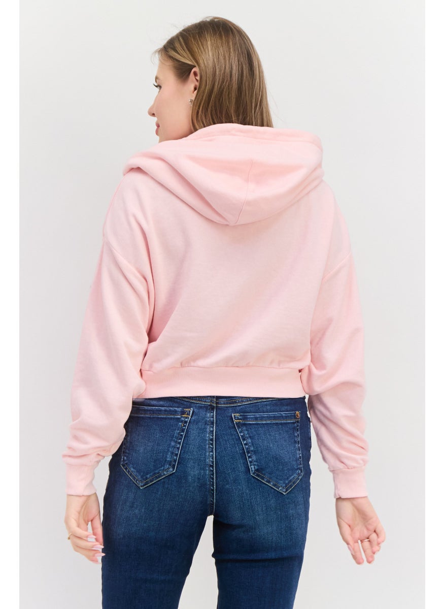 Women Brand Logo Long Sleeves Hoodie, Pink