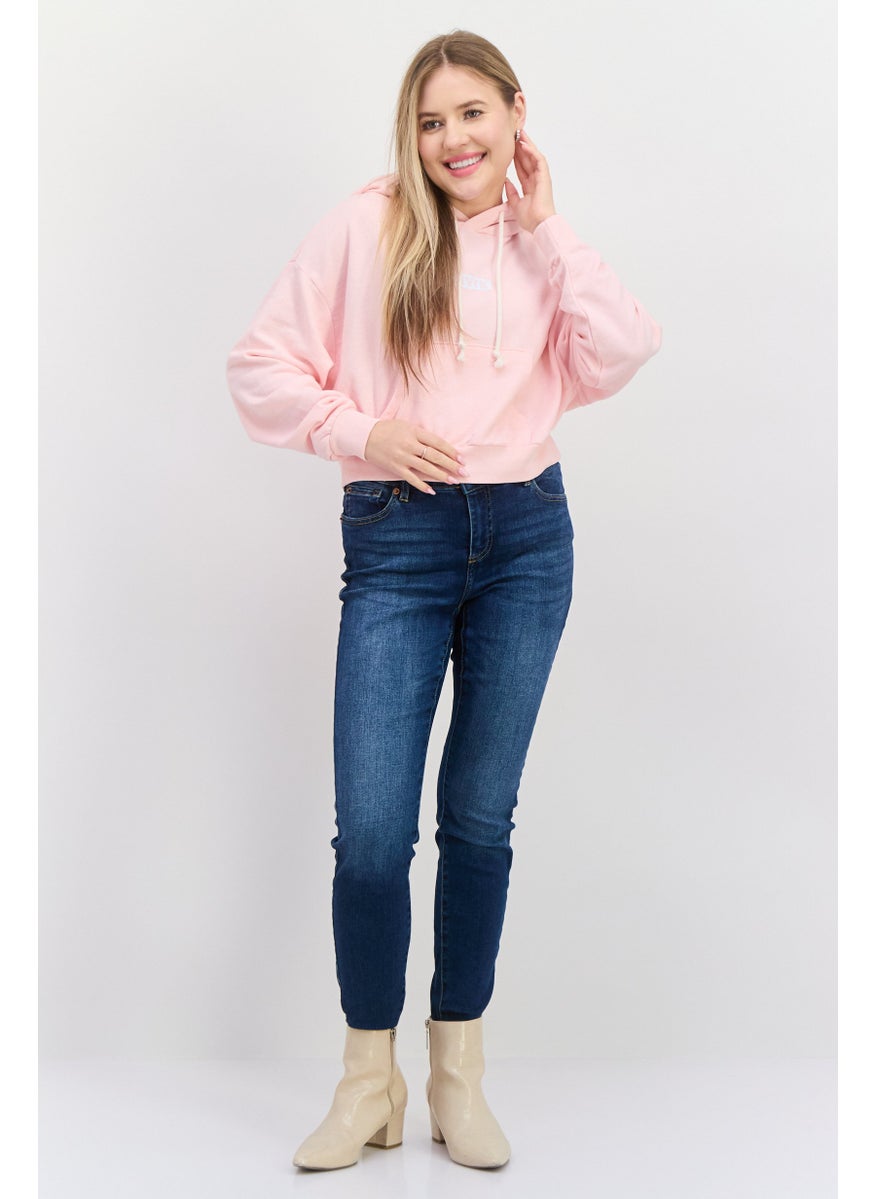 Women Brand Logo Long Sleeves Hoodie, Pink