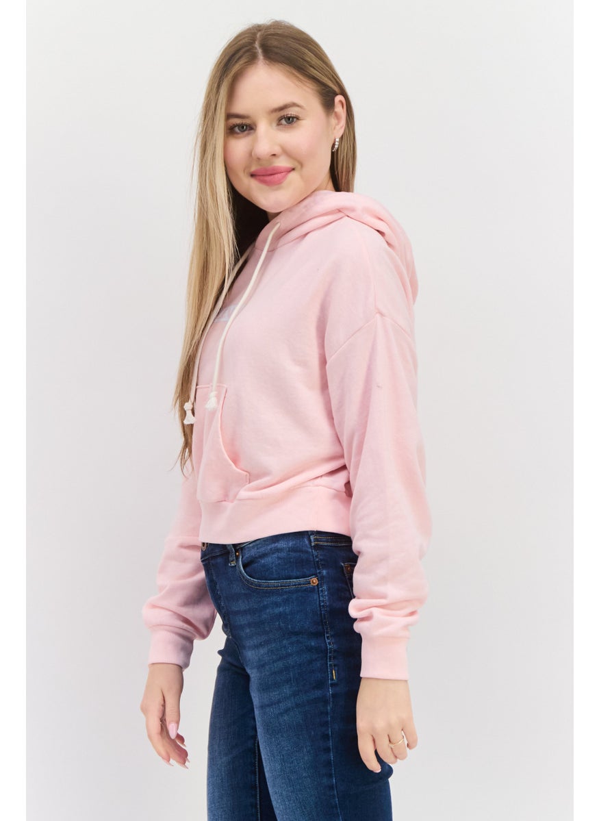 Women Brand Logo Long Sleeves Hoodie, Pink