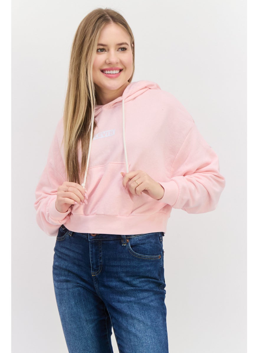 Women Brand Logo Long Sleeves Hoodie, Pink