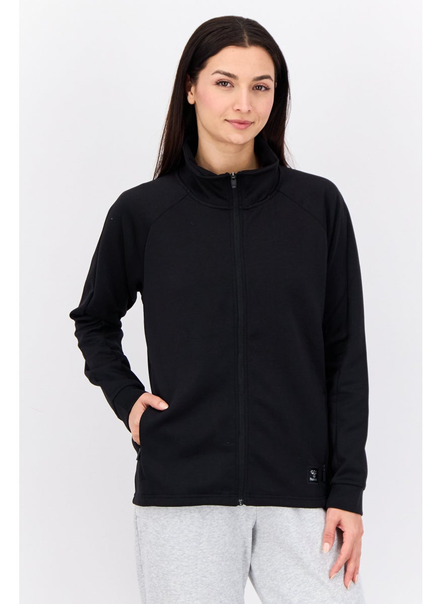 Women Sportswear Fit Full Zipper Training Sweatshirt, Black
