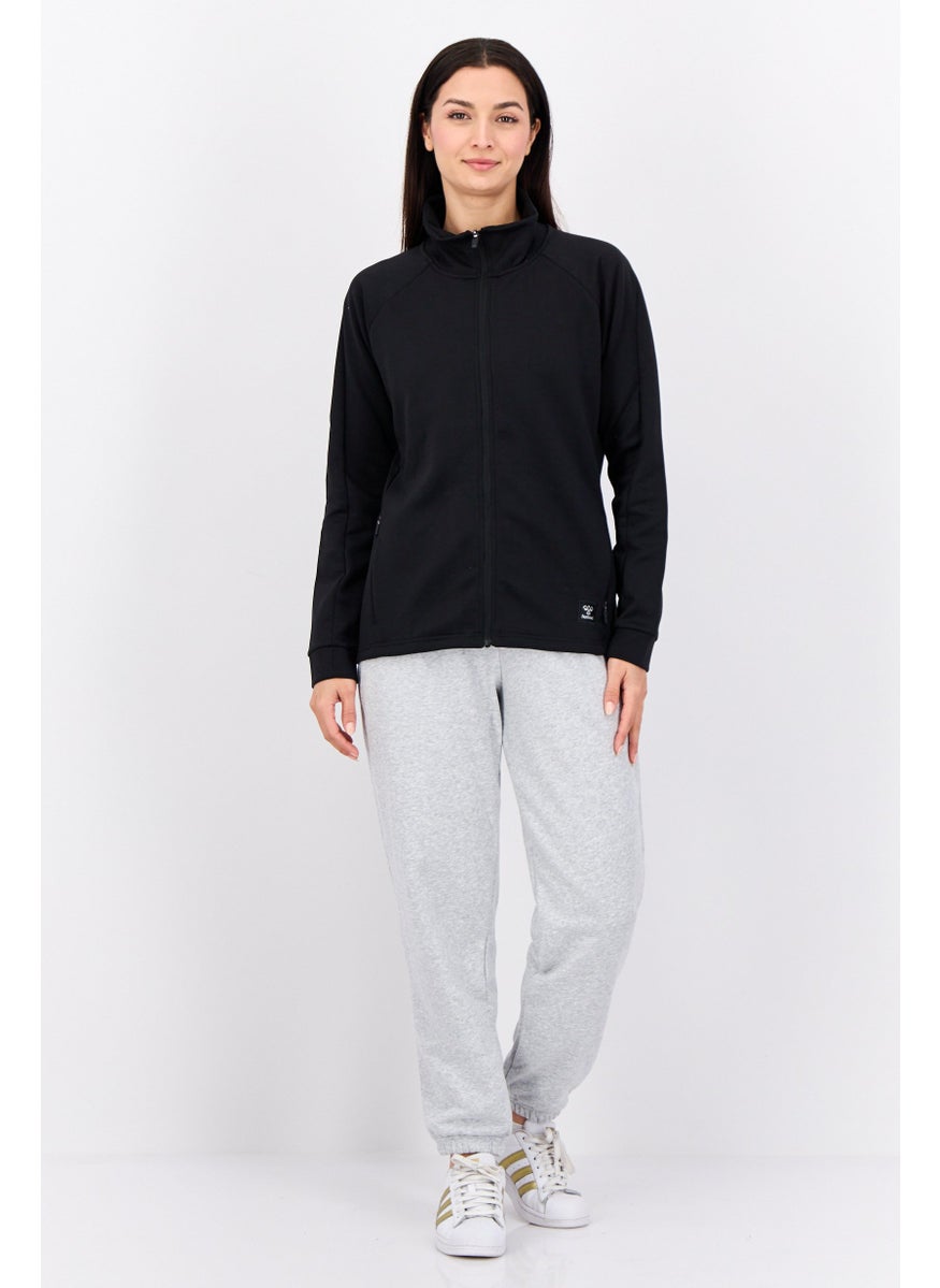 Women Sportswear Fit Full Zipper Training Sweatshirt, Black