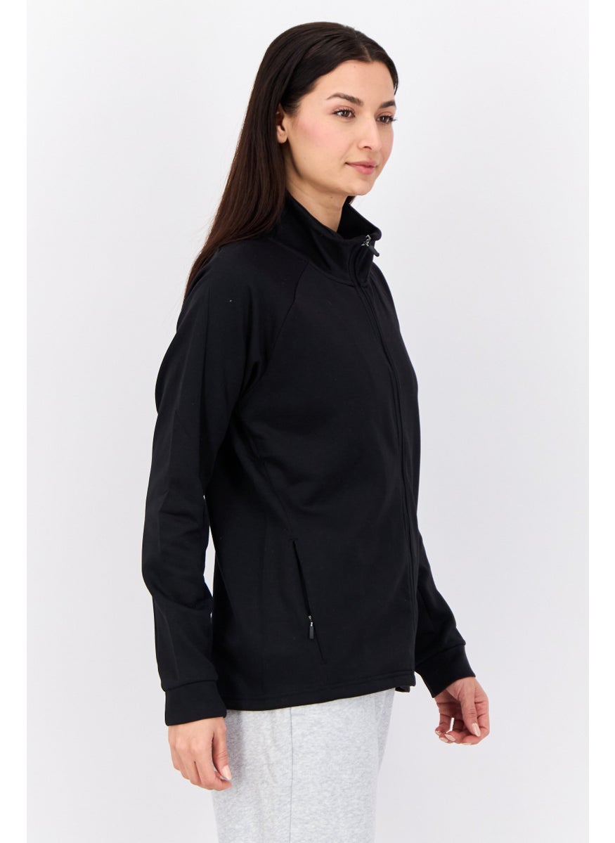 Women Sportswear Fit Full Zipper Training Sweatshirt, Black