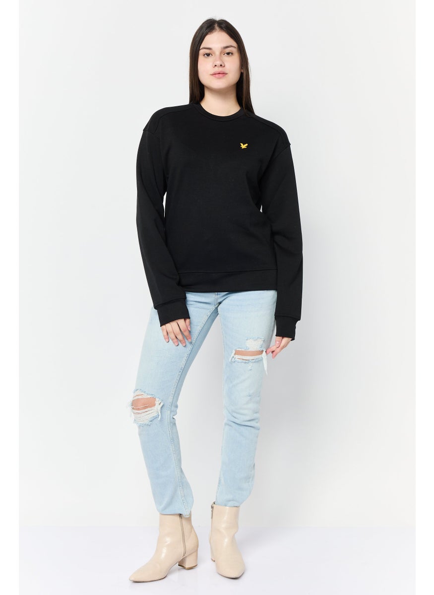 Women Crew Neck Brand Logo Long Sleeve Sweatshirts, Black