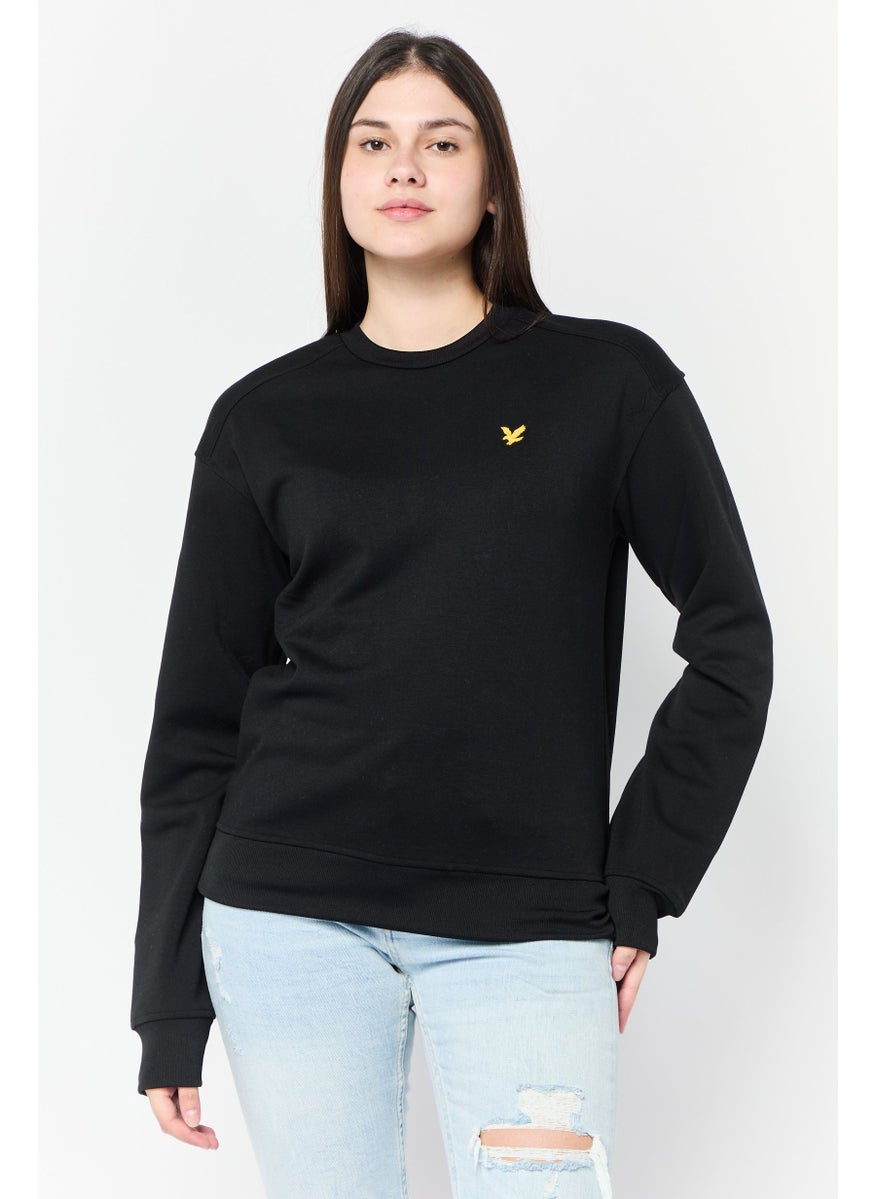 Women Crew Neck Brand Logo Long Sleeve Sweatshirts, Black