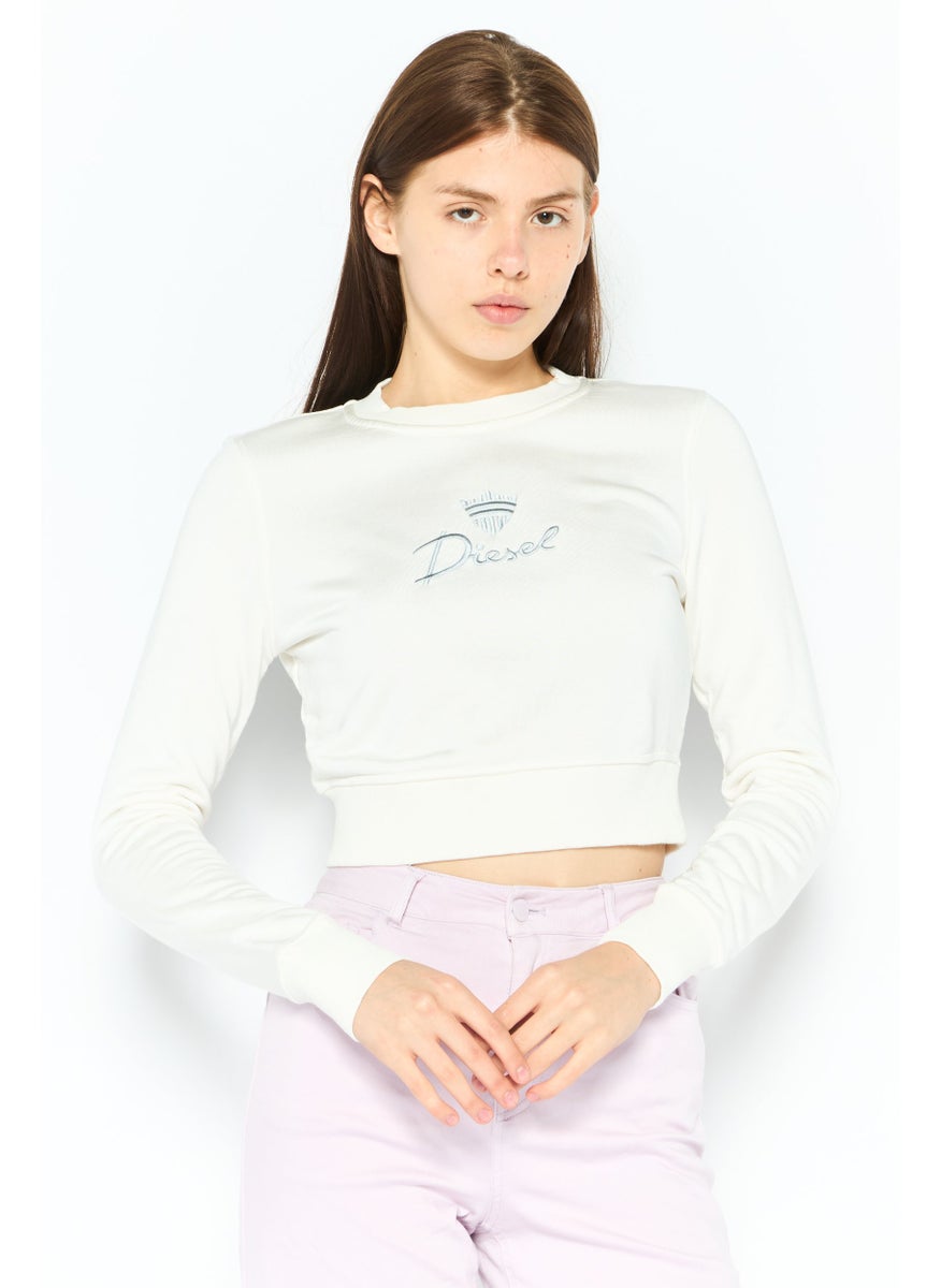 Women Crew Neck Long Sleeve Embroidered Logo Sweatshirt, White