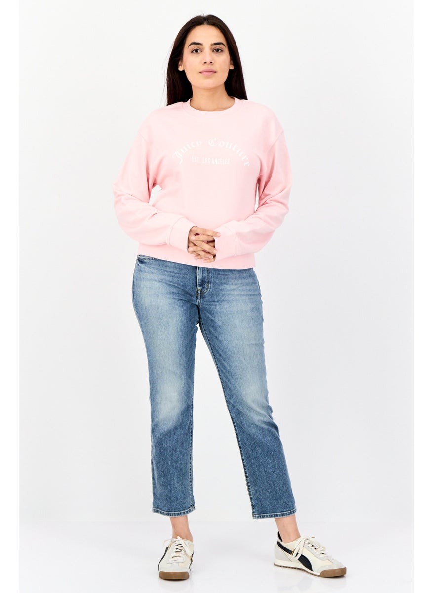 Women Crew Neck Brand Logo Long Sleeves Sweatshirt, Pink