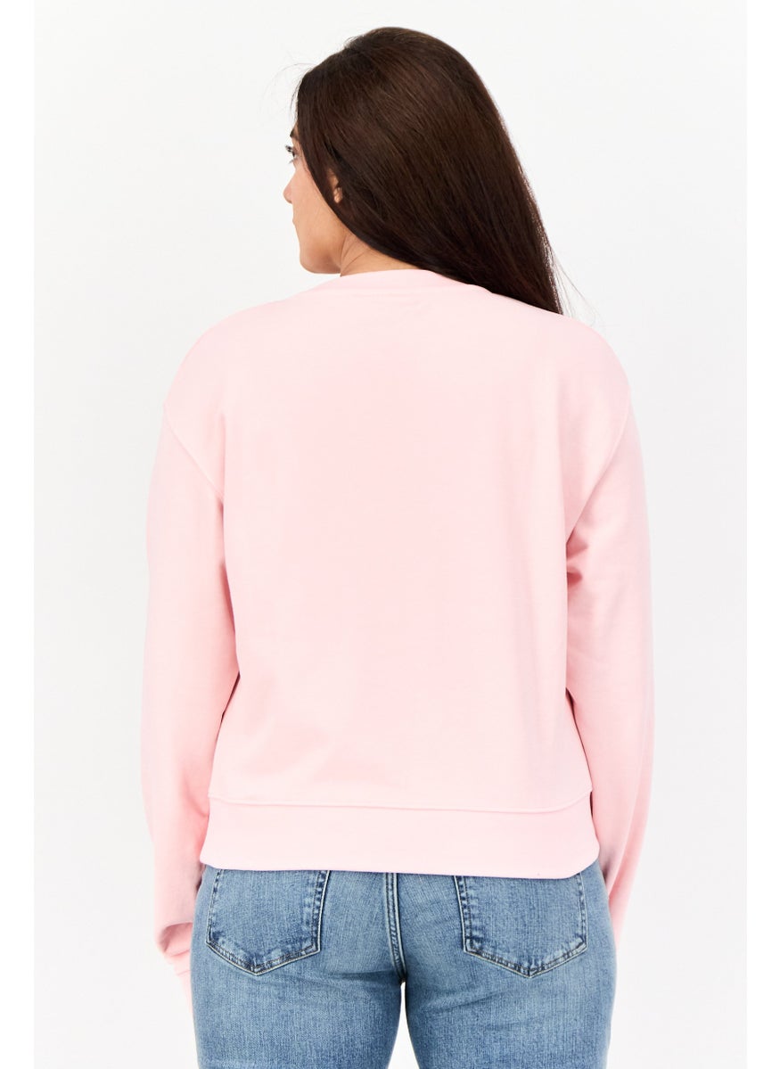 Women Crew Neck Brand Logo Long Sleeves Sweatshirt, Pink