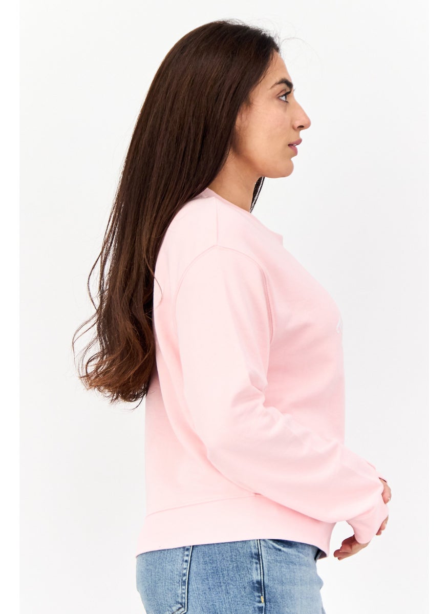 Women Crew Neck Brand Logo Long Sleeves Sweatshirt, Pink