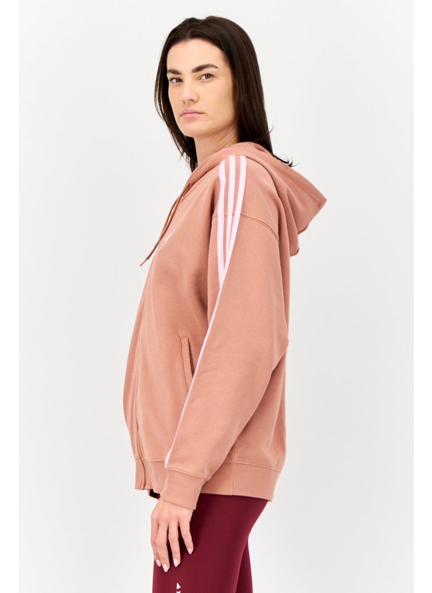 Women Sportswear Fit Long Sleeve Outdoor Full Zip Hoodie, Brown