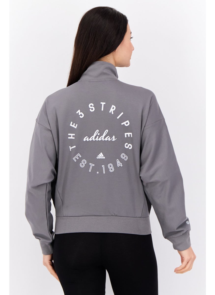Women Sportswear Fit Long Sleeves Outdoors Sweatshirt, Grey