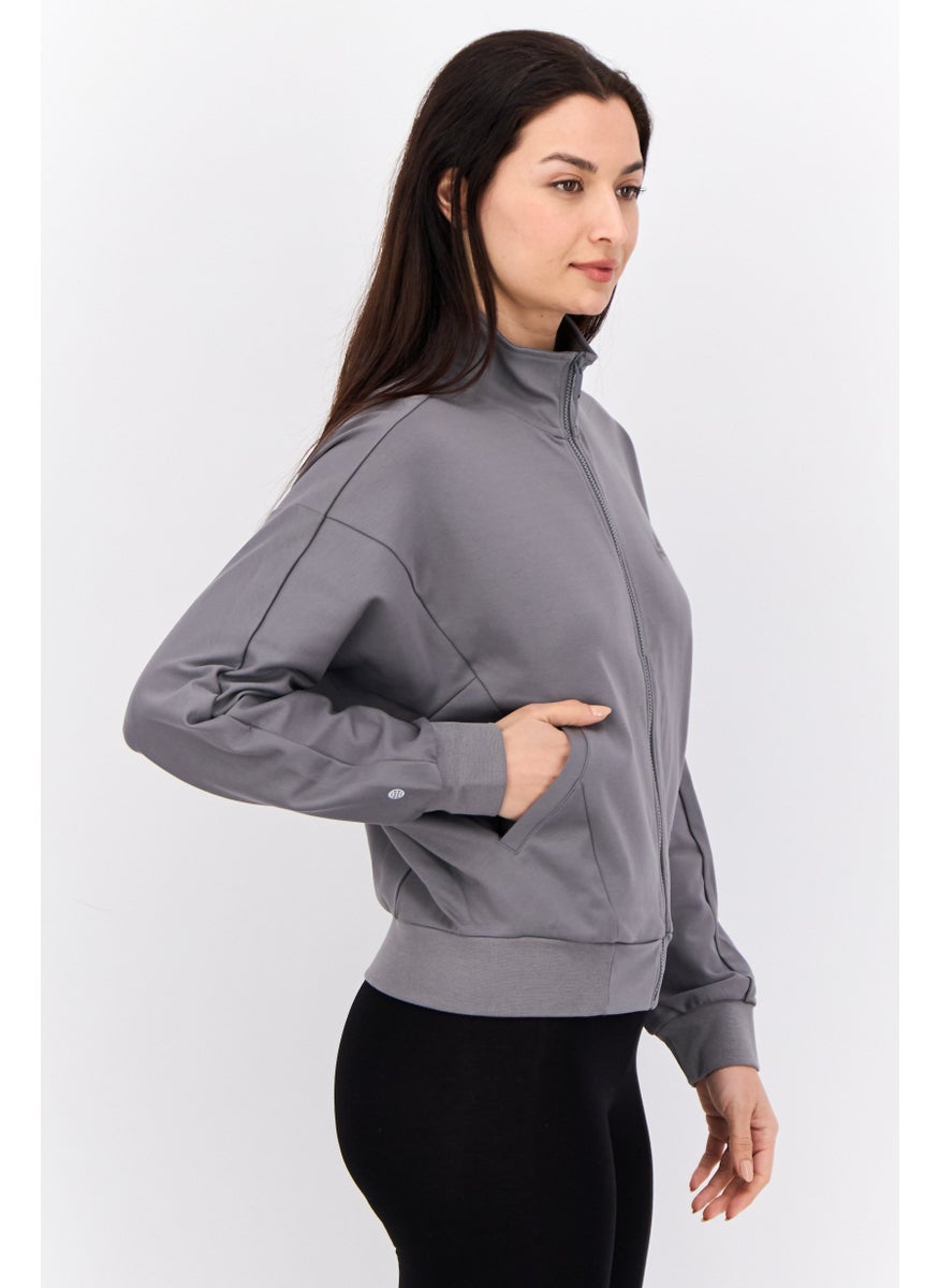 Women Sportswear Fit Long Sleeves Outdoors Sweatshirt, Grey