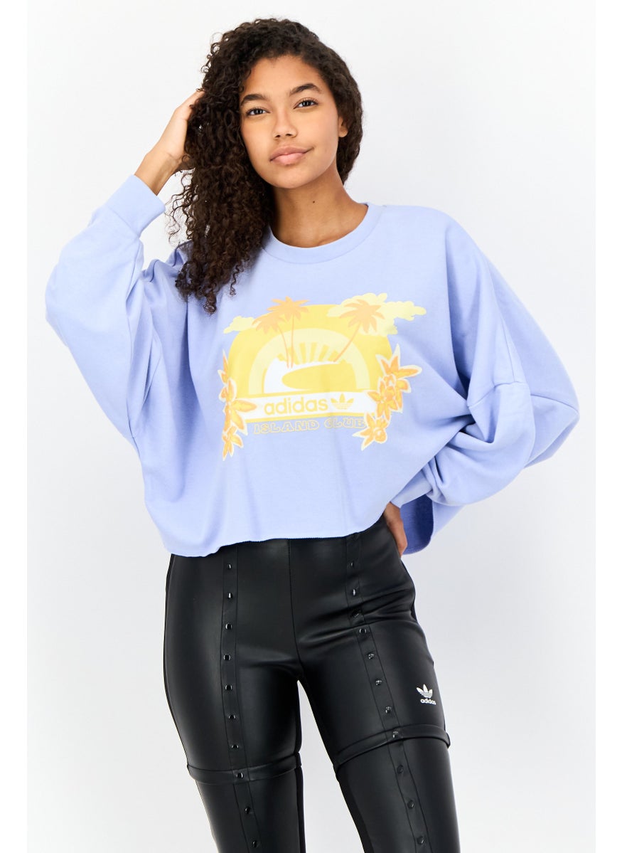 Women Sportswear Fit Long Sleeves Outdoor Sweatshirt, Pastel Blue