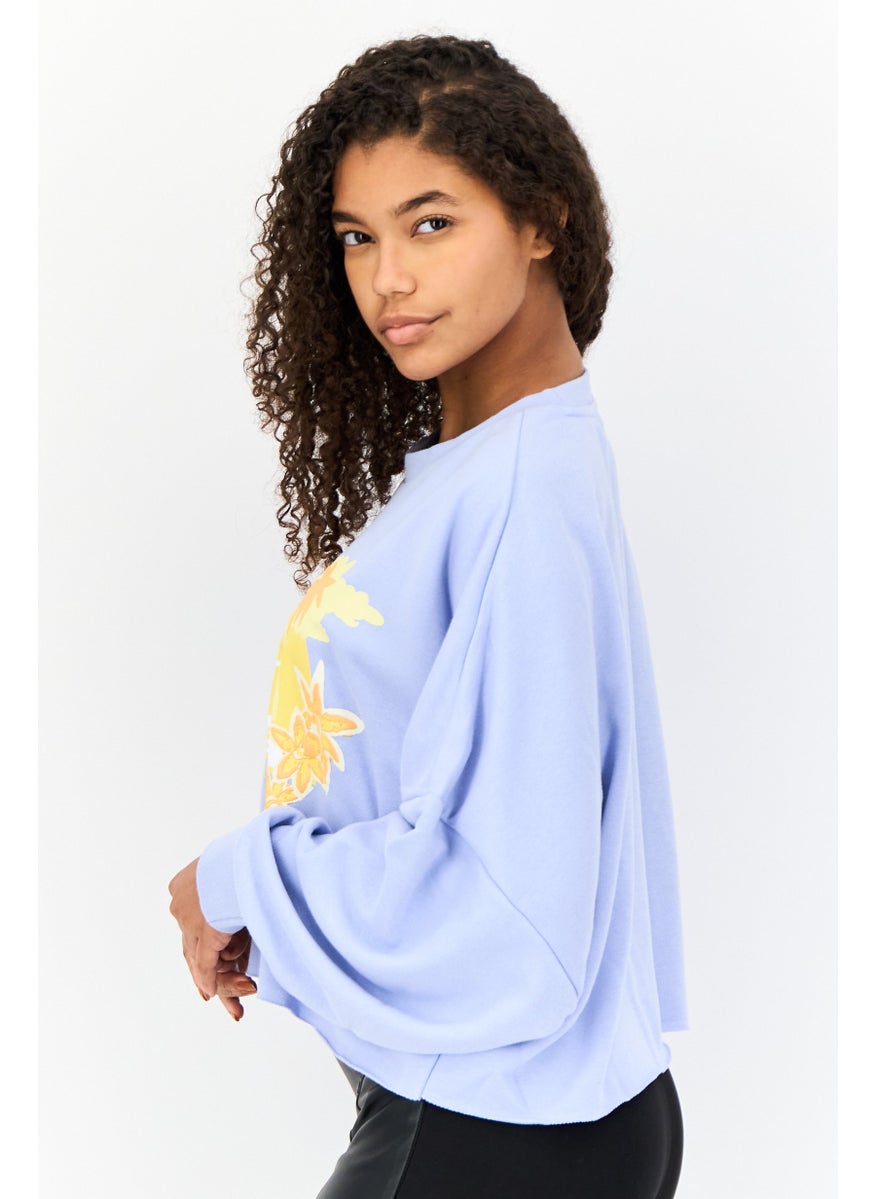 Women Sportswear Fit Long Sleeves Outdoor Sweatshirt, Pastel Blue