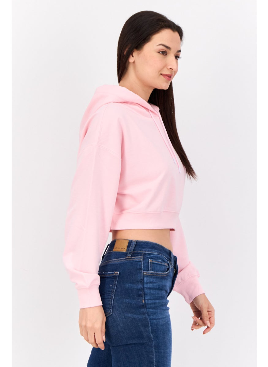 Women Hooded Brand Logo Long Sleeve Sweatshirt, Pink