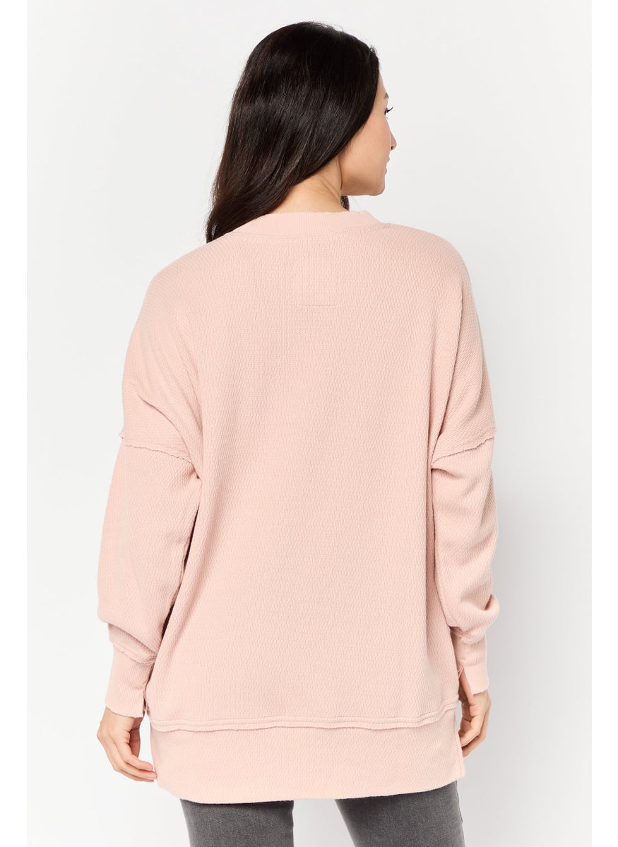 Women Oversized  Crew Neck Long Sleeves Solid Sweatshirt, Pink