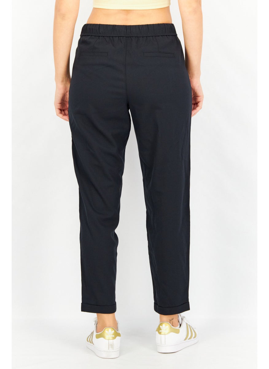 Women Drawstring Solid Pants, Black