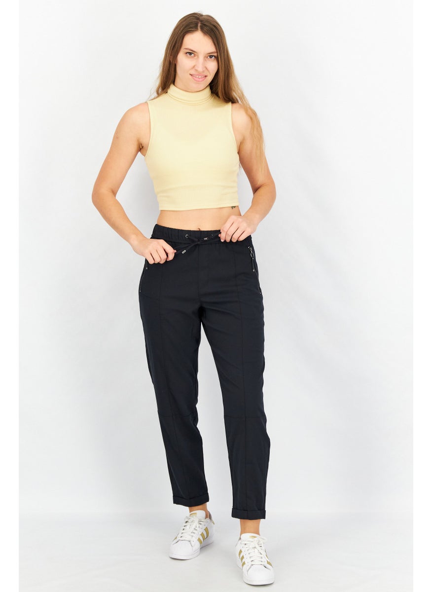 Women Drawstring Solid Pants, Black