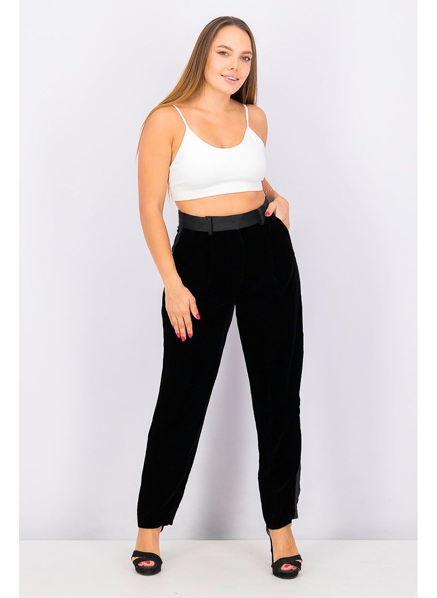 Women Regular Fit High Rise Solid Pants, Velvet Black