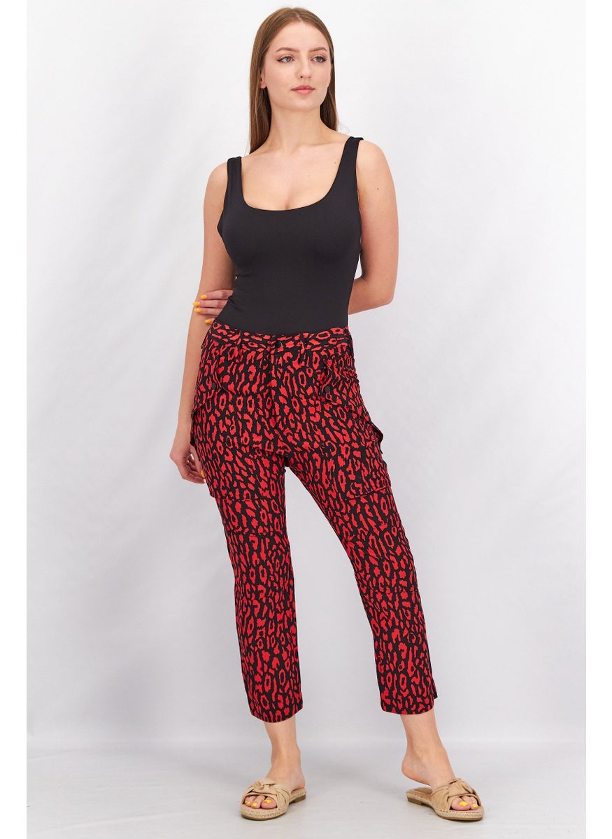 Women Regular Fit Allover Palazzo Pants, Red