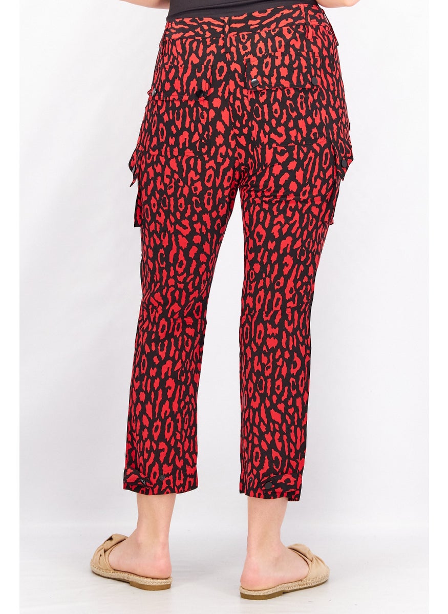 Women Regular Fit Allover Palazzo Pants, Red