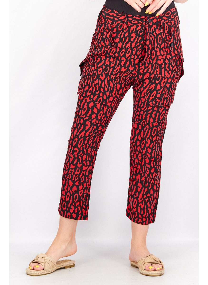 Women Regular Fit Allover Palazzo Pants, Red