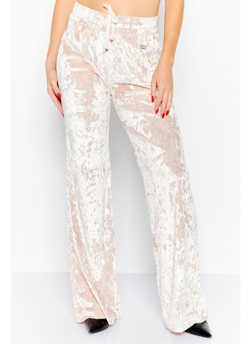 Women Regular Fit Solid Straight Leg Pants, Beige