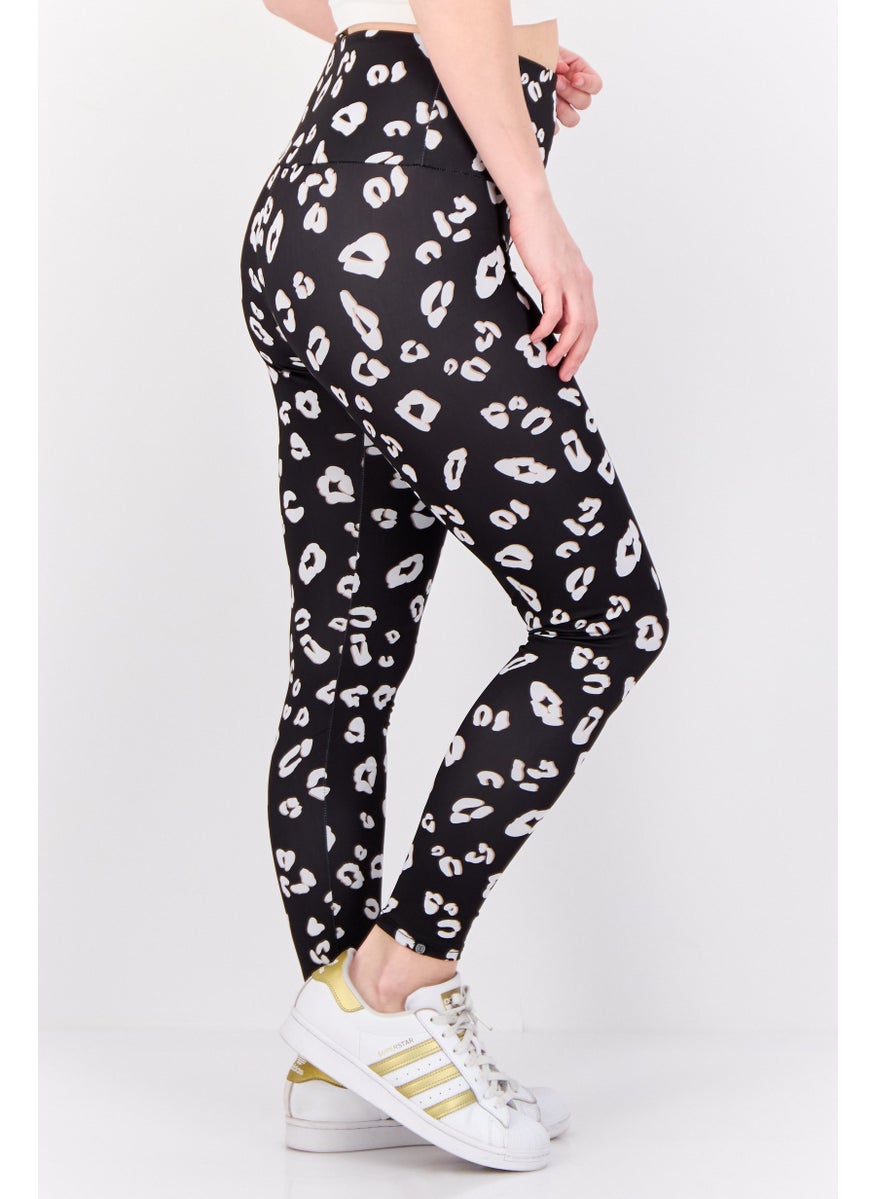 Women Allover Printed Pull On Leggings, Black