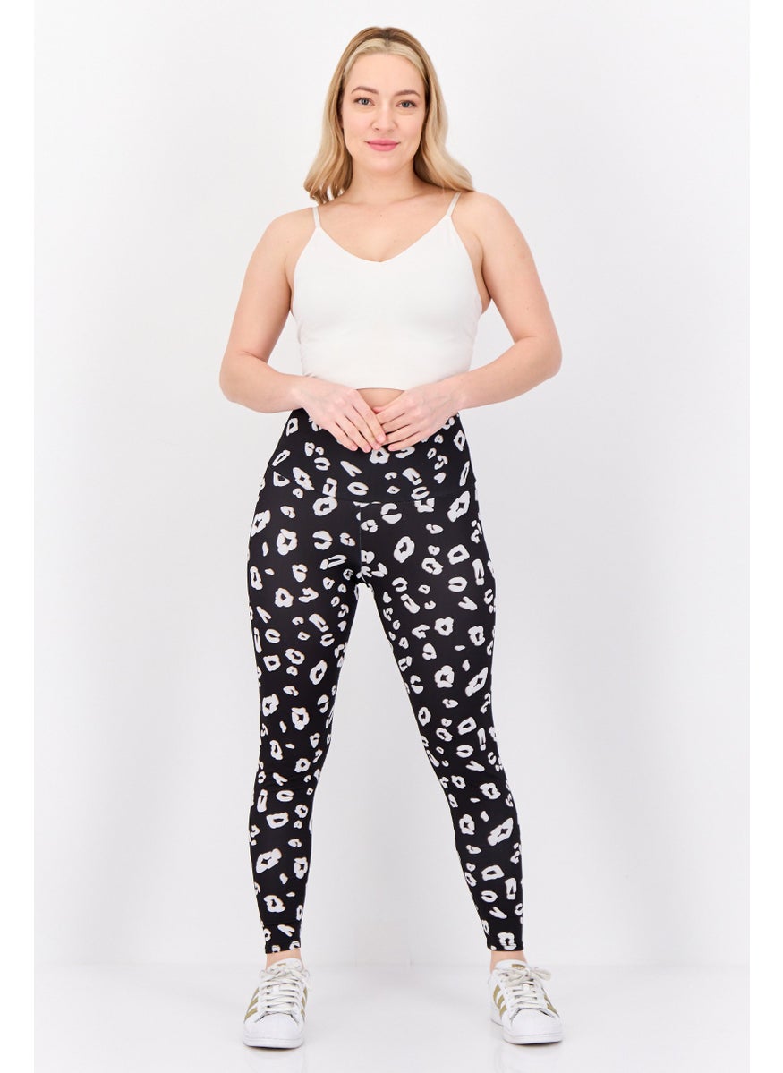 Women Allover Printed Pull On Leggings, Black
