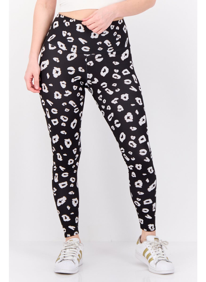Women Allover Printed Pull On Leggings, Black