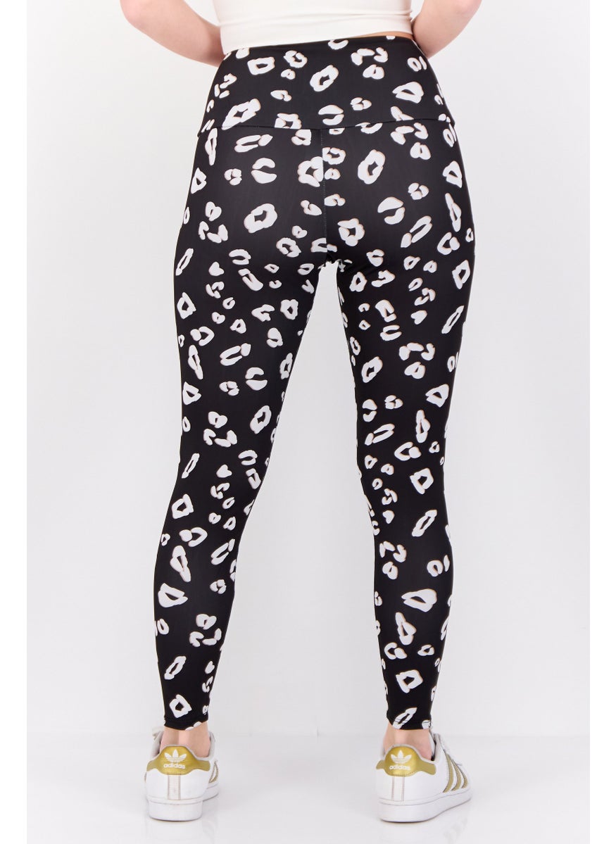 Women Allover Printed Pull On Leggings, Black