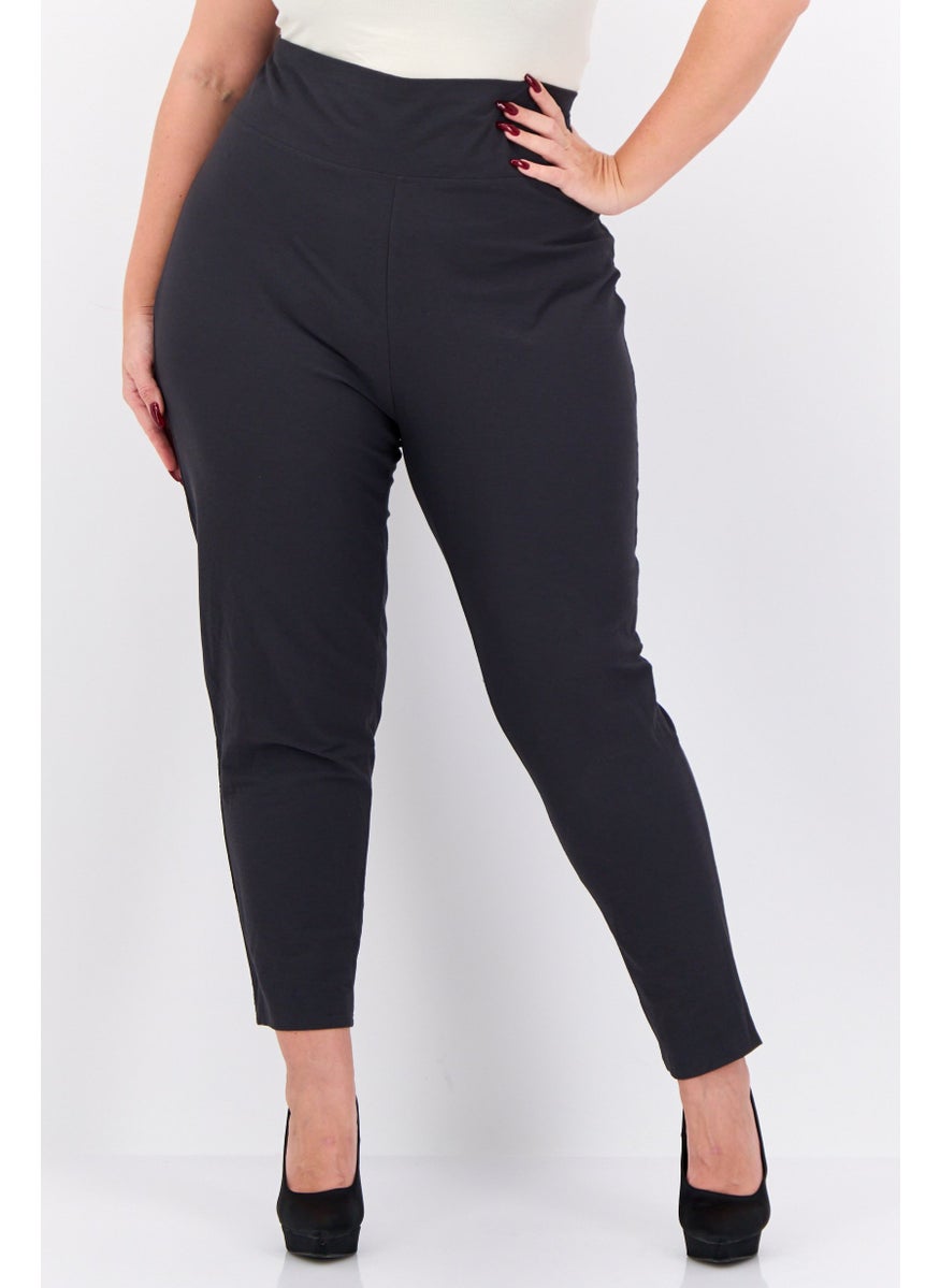 Women Plus Size Solid Taper Pants, Grey