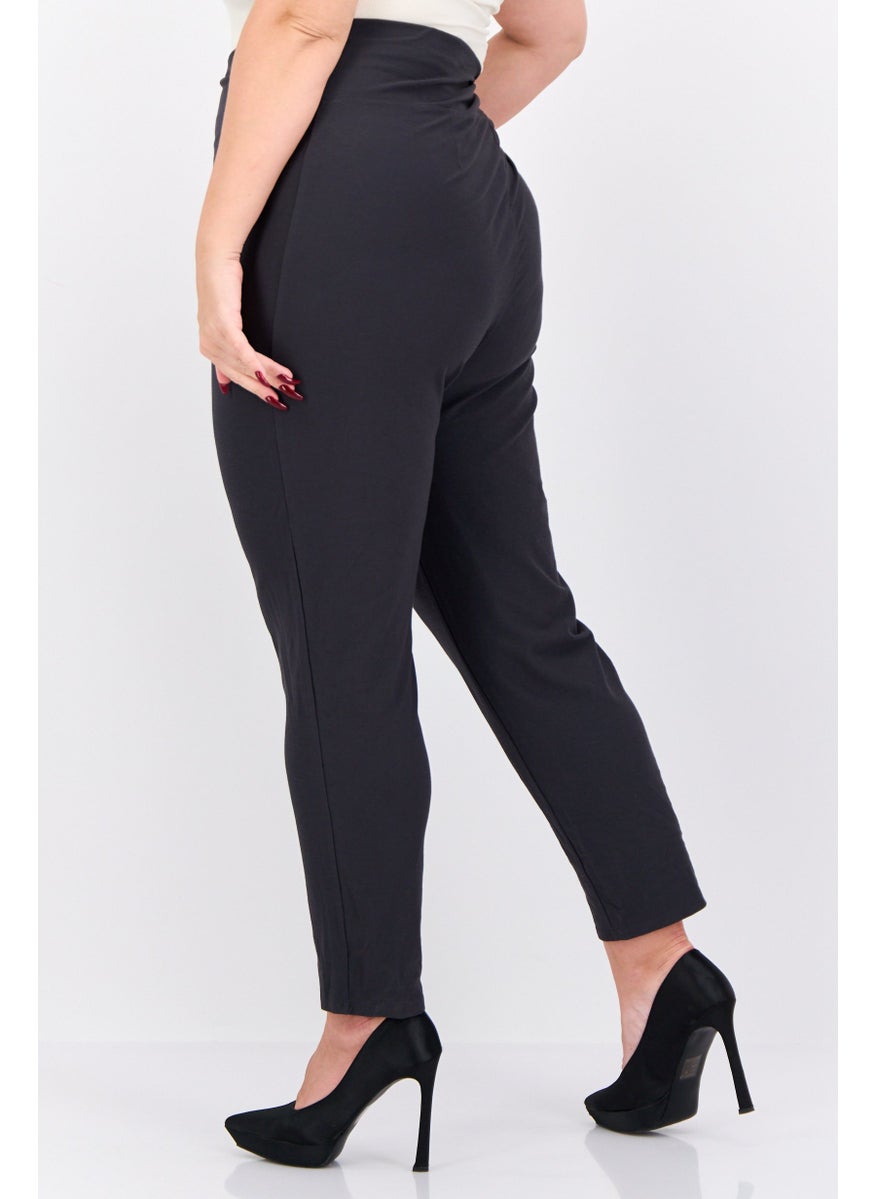 Women Plus Size Solid Taper Pants, Grey