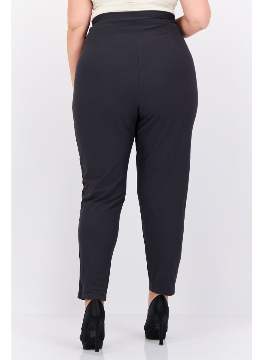 Women Plus Size Solid Taper Pants, Grey