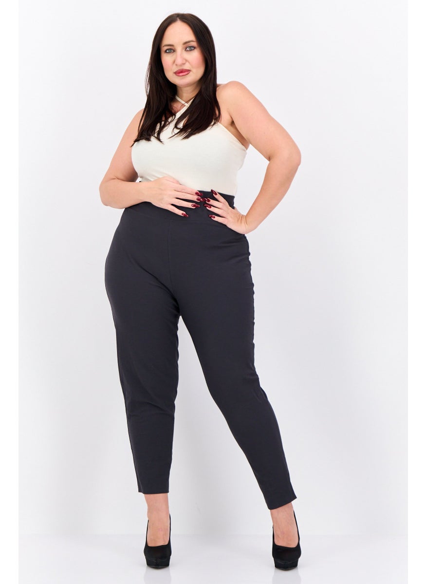 Women Plus Size Solid Taper Pants, Grey
