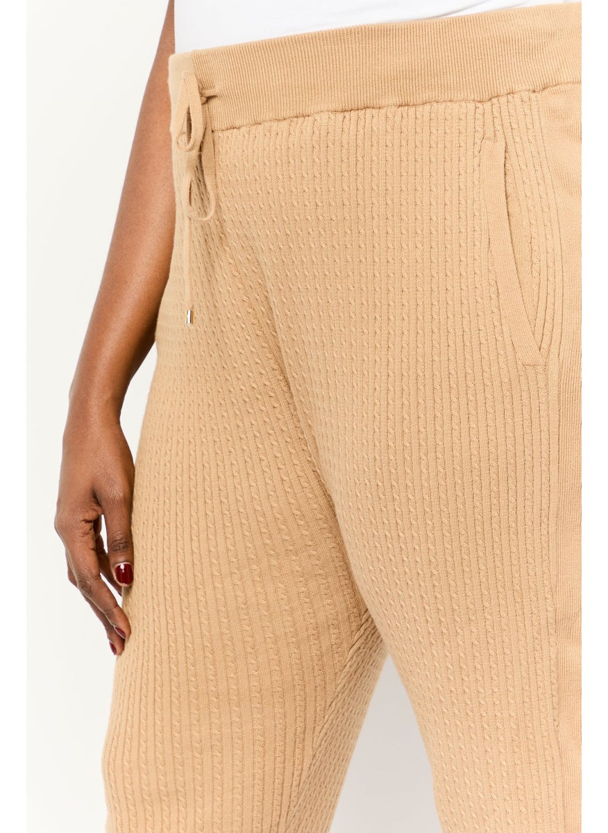 Women Plus Size Textured Jogger Pants, Tan