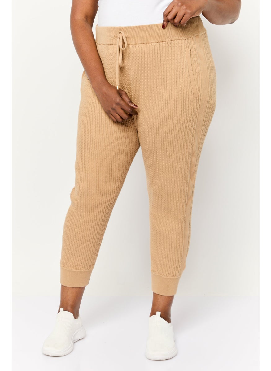 Women Plus Size Textured Jogger Pants, Tan