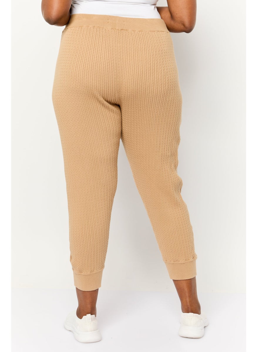 Women Plus Size Textured Jogger Pants, Tan