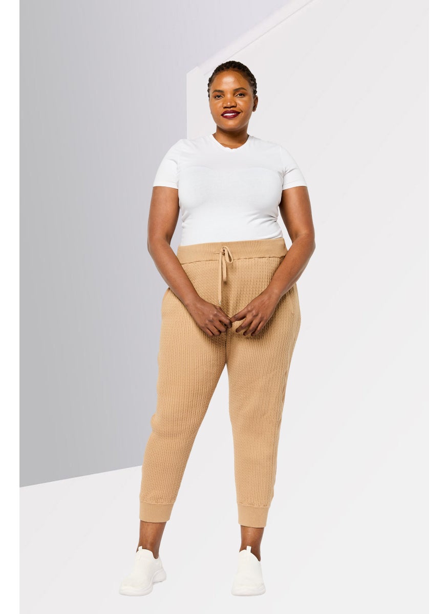 Women Plus Size Textured Jogger Pants, Tan