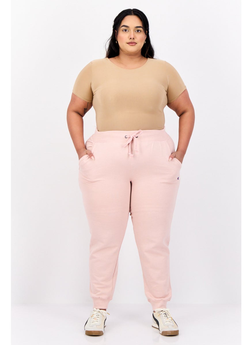 Women Plus Size  Drawstring Outdoor Sweatpants, Peach
