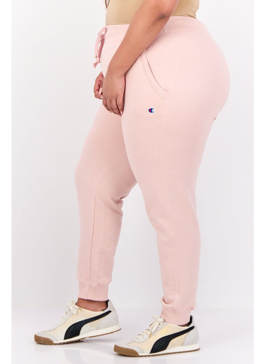 Women Plus Size  Drawstring Outdoor Sweatpants, Peach