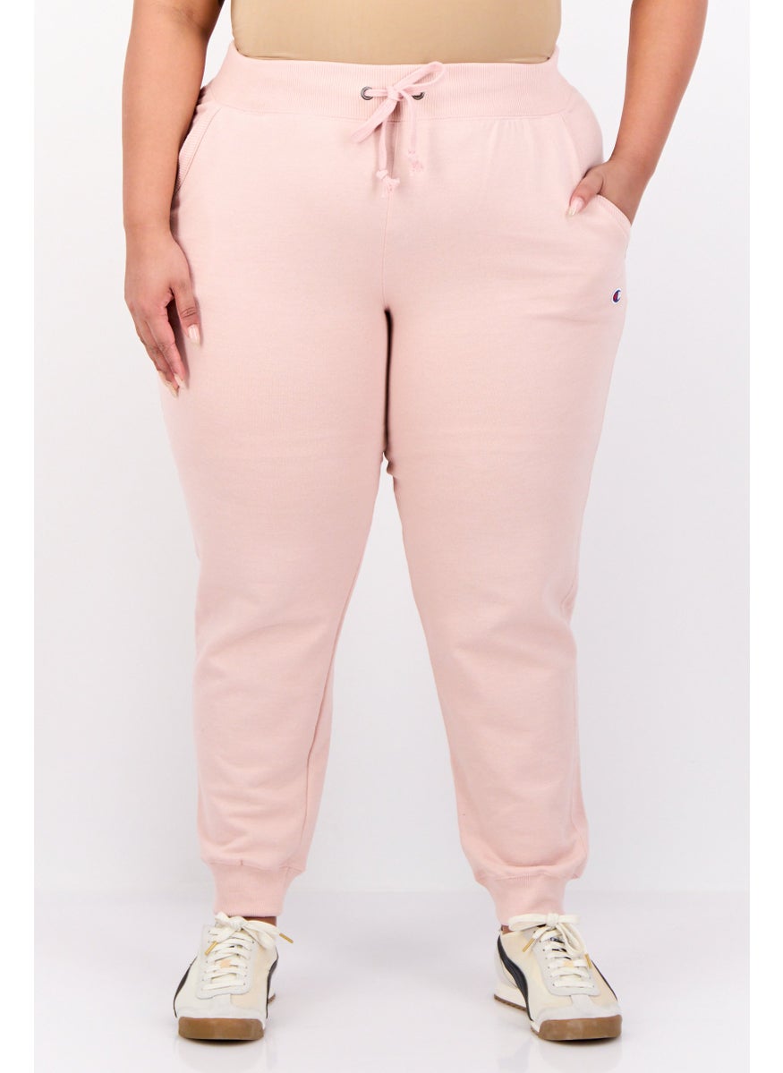 Women Plus Size  Drawstring Outdoor Sweatpants, Peach